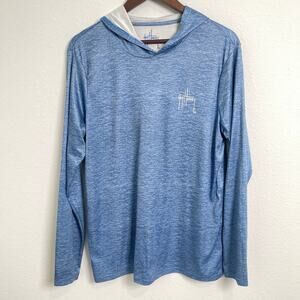 Guy Harvey Performance Fishing Hoodie Medium Blue Marlin USA Flag Graphic